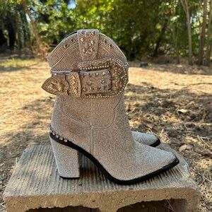 Glamorous Silver Studded Heeled Boots